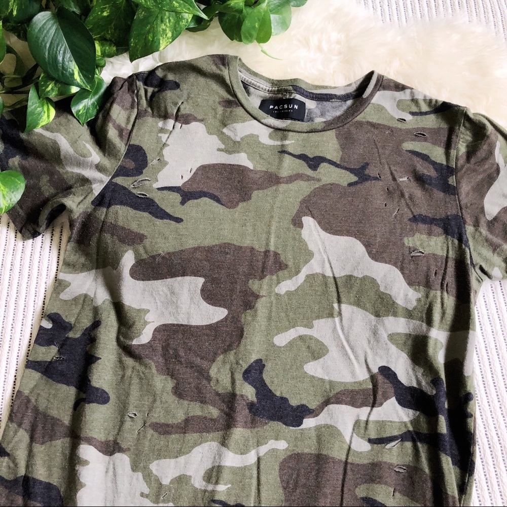 PacSun Distressed Destroyed Camouflage Tee